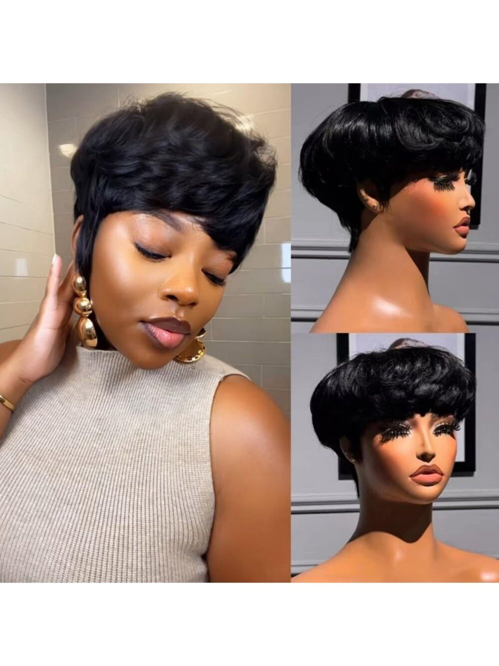 Short Pixie Cut Human Hair Wig for Black Women - Glueless Bowl Cut Mushroom